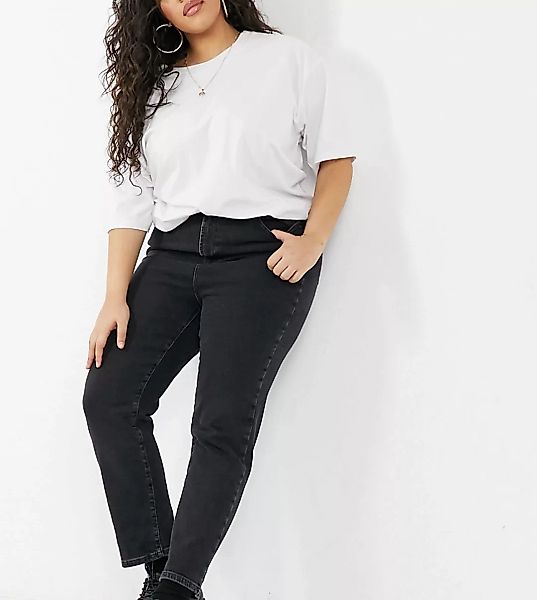 New Look Curve – Jeans mit geradem Bein in Schwarz günstig online kaufen