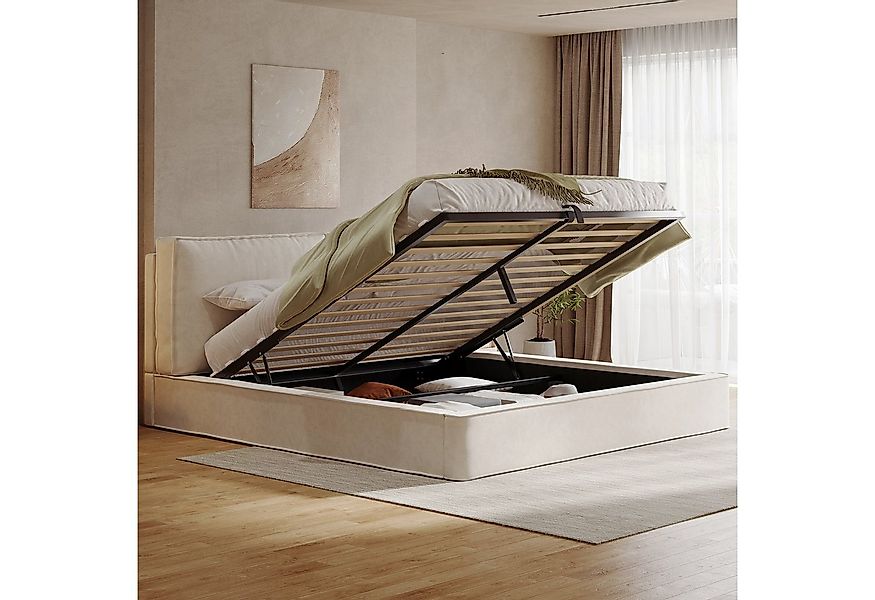 Flieks Polsterbett, Hydraulisches Stauraumbett Doppelbett 180x200cm gepolst günstig online kaufen