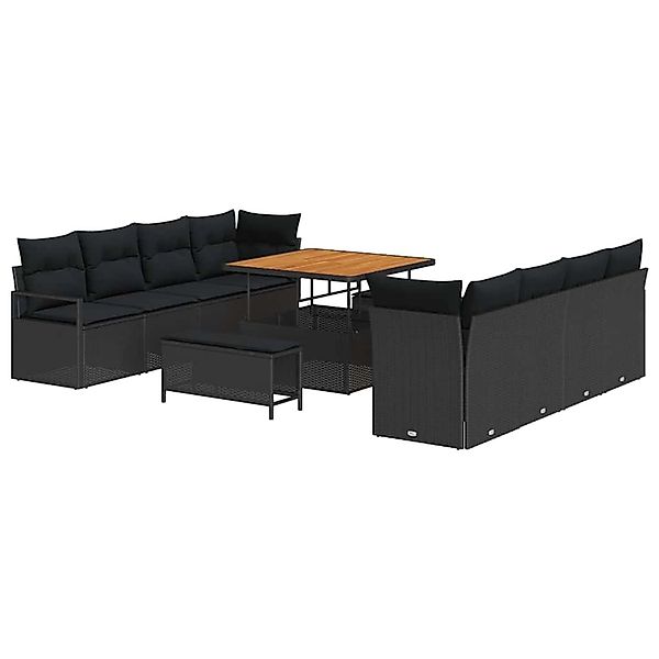 vidaXL 11-Teiliges Garten-Sofa-Set mit Kissen aus Schwarzem Poly Rattan und günstig online kaufen