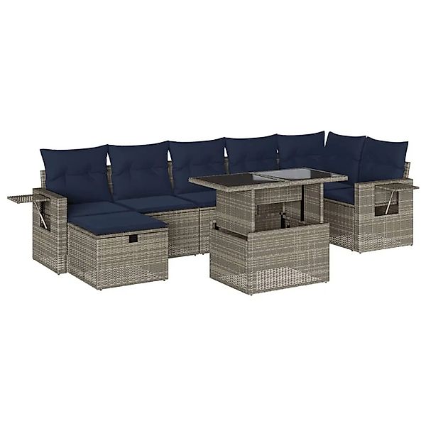vidaXL 8-Tlg Gartensofa-Set mit Kissen Grau Polyrattan 3274991 günstig online kaufen