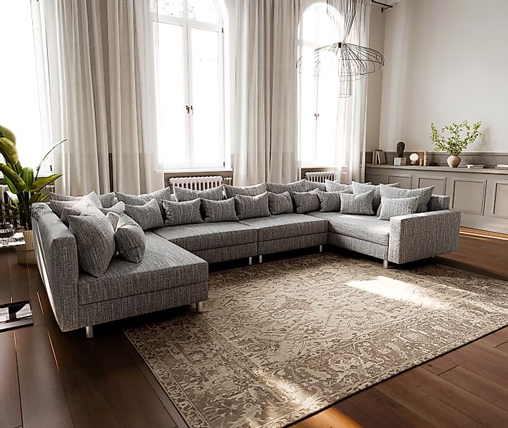 Wohnlandschaft Clovis XL Hellgrau Strukturstoff Modulsofa Armlehne günstig online kaufen