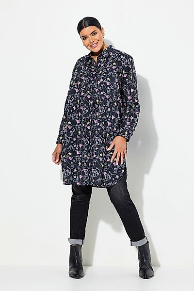 Ulla Popken Hemdbluse Longbluse Scribble-Herz Muster günstig online kaufen