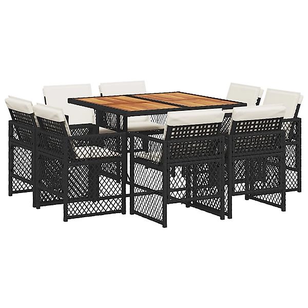 vidaXL 9-Tlg Garten-Essgruppe mit Kissen Schwarz Poly Rattan 3210843 günstig online kaufen