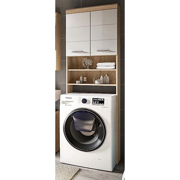 Inn.Furn Waschmaschinenschrank in Weiß Hochglanz und Eiche 63 x 191 cm Mamb günstig online kaufen