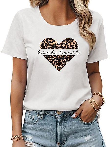PYL Kurzarmbluse Damen Bequemes Sommer T shirt mit Leopardenherz Ausgefalle günstig online kaufen