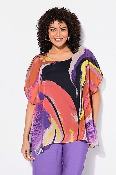 Ulla Popken Tunika Chiffon-Tunika doppellagig Rundhals Halbarm günstig online kaufen