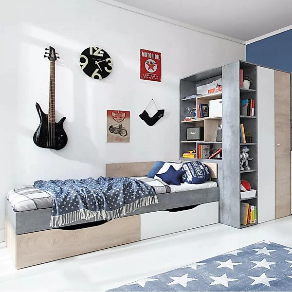 Jugendzimmer Set 2-teilig SEATTLE-133 mit Jugendbett 120x200cm in Beton wei günstig online kaufen