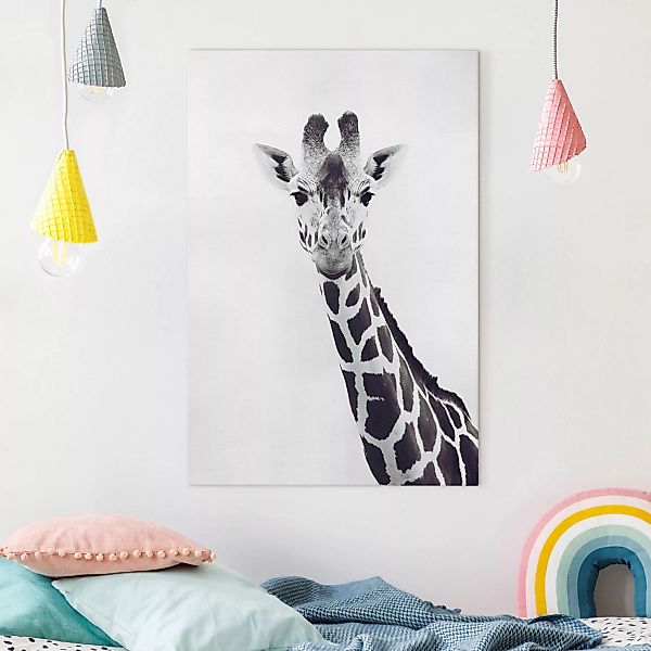 Leinwandbild Giraffen Portrait in Schwarz-weiß günstig online kaufen