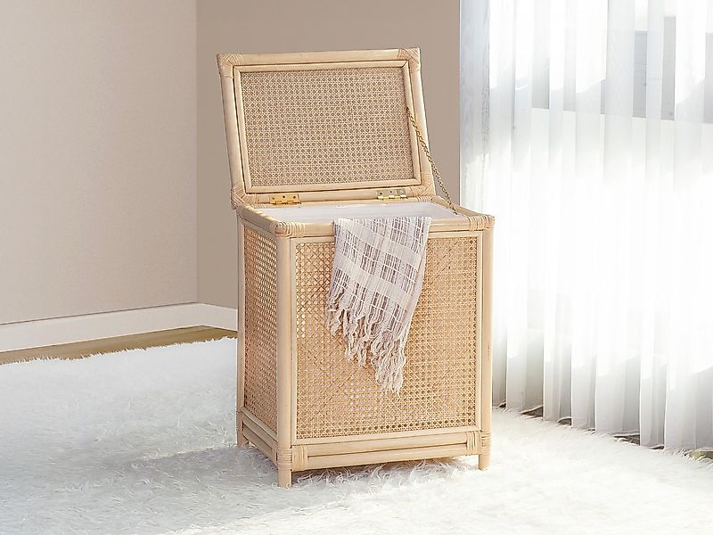 Wäschekorb aus Rattan mit Deckel - 45 x 33 x 56 cm - Natur - CALYMA günstig online kaufen