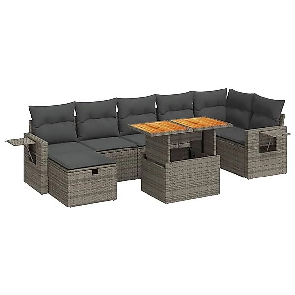 vidaXL 5-Tlg Garten-Sofagarnitur mit Kissen Grau Poly Rattan Akazie 3328040 günstig online kaufen