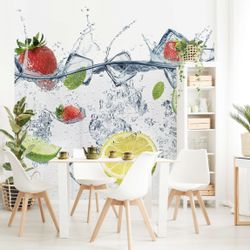Bilderdepot24 Küchentapete Küche Limette Erdbeere Wasser günstig online kaufen
