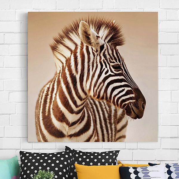 Leinwandbild Tiere - Quadrat Zebra Baby Portrait günstig online kaufen
