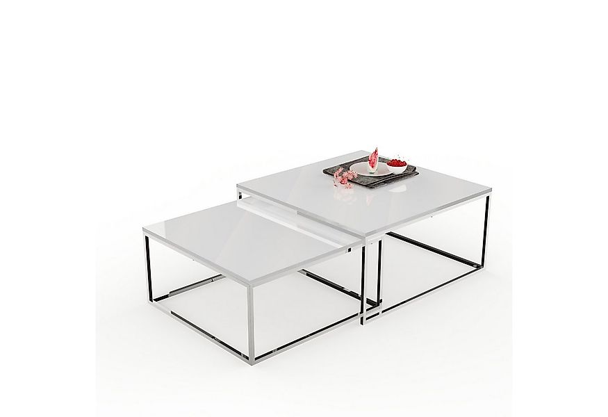 LebensWohnArt Couchtisch 2er Set Design Couchtisch MENTO weiss hochglanz 60 günstig online kaufen