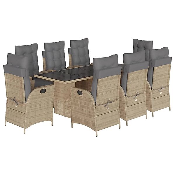 vidaXL 9-Tlg Garten-Essgruppe mit Kissen Beigemischung Poly Rattan 3213128 günstig online kaufen