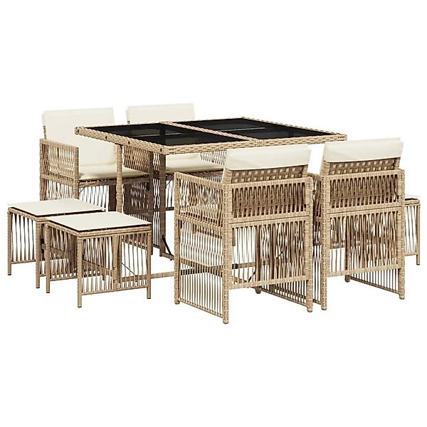 vidaXL 9-Tlg Garten-Essgruppe mit Kissen Beige Poly Rattan 3210958 günstig online kaufen