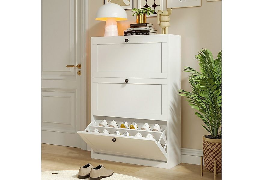 VOWNER Schuhschrank 3 Klappen, Schuhregal, 80 x 24 x 117 cm Weiß günstig online kaufen