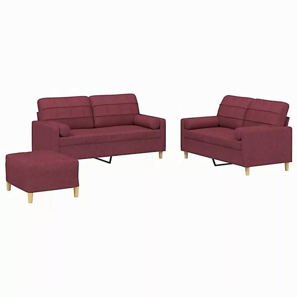 vidaXL Sofa 3-tlg. Sofagarnitur mit Kissen Weinrot Stoff günstig online kaufen