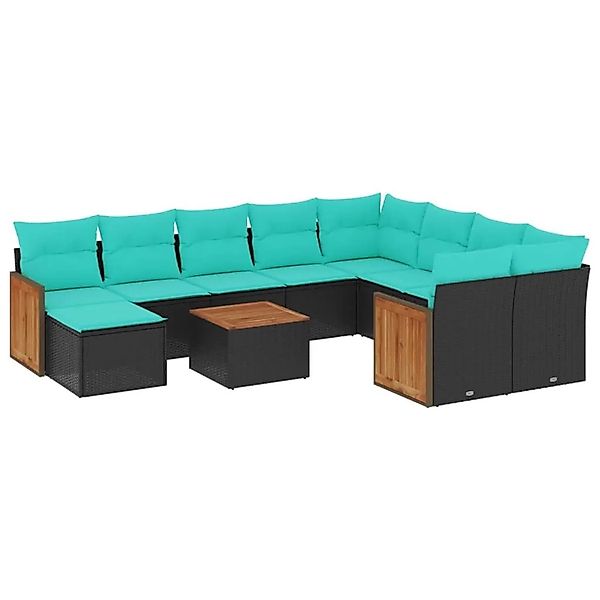vidaXL 11-Tlg Gartensofa-Set mit Kissen Schwarz Polyrattan 3228241 günstig online kaufen