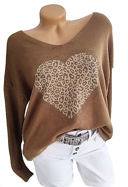 Rehoboth Moda V-Ausschnitt-Pullover mit Herz im Animal-Print und Glitzer, V günstig online kaufen