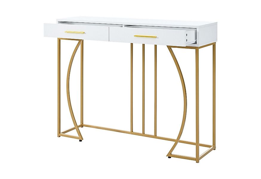HAUSS SPOLE Konsolentisch 120x38x76 cm mit 2 Schublade, goldenem Metallgest günstig online kaufen