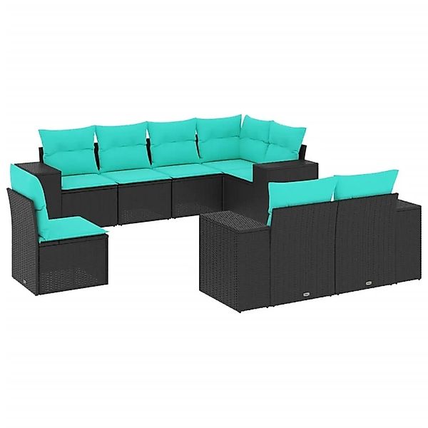 vidaXL 8-Tlg Gartensofa-Set mit Kissen Schwarz Polyrattan 3222836 günstig online kaufen