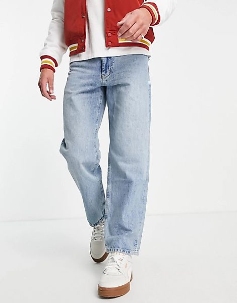 Pull&Bear – Weite Jeans mit geradem Schnitt in Hellblau günstig online kaufen