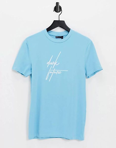 ASOS – Dark Future – Muskel-T-Shirt mit Schriftzuglogo in leuchtendem Blau günstig online kaufen