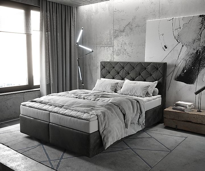 Boxspringbett Dream-Great 140x200 cm Mikrofaser Anthrazit Vintage mit Matra günstig online kaufen