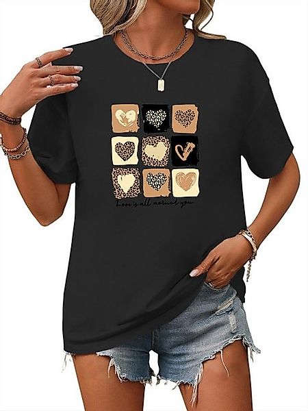 PYL Print-Shirt Damen Sommer Kurzarmbluse Locker Leopardenherz Print-Shirt günstig online kaufen