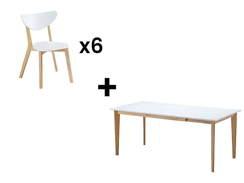 Essgruppe: Tisch + 6 Stühle - Weiß - CARINE günstig online kaufen