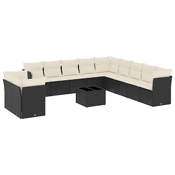 vidaXL 12-Tlg Garten-Sofagarnitur mit Kissen Schwarz Poly Rattan 3249725 günstig online kaufen