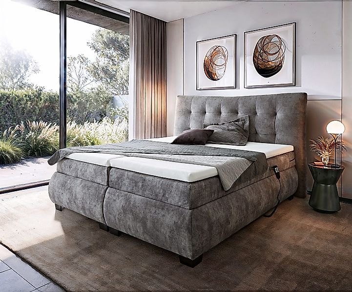 DELIFE Boxspringbett Darleene, Microvelours Grau 180 günstig online kaufen