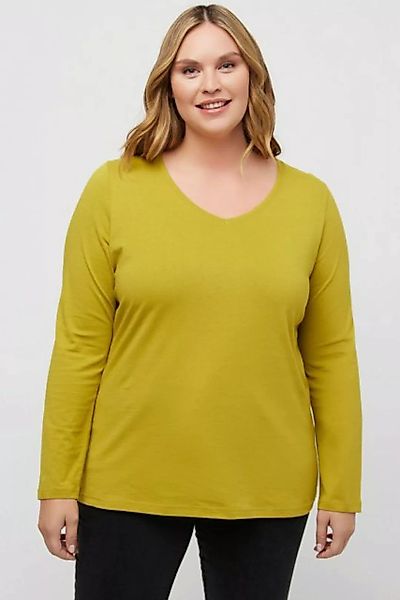 Ulla Popken Rundhalsshirt Shirt Slim V-Ausschnitt Langarm günstig online kaufen