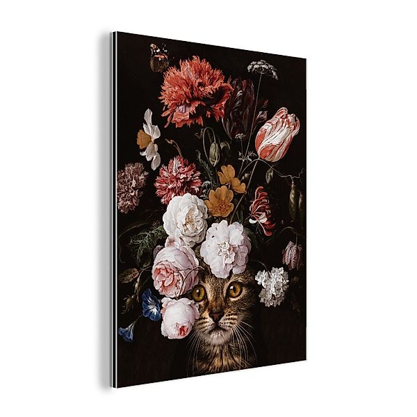 MuchoWow Metallbild Katze - Blumen - günstig online kaufen