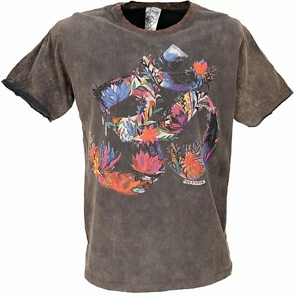 Guru-Shop T-Shirt No time T-Shirt - Flower Power OM braun Goa Style, Festiv günstig online kaufen