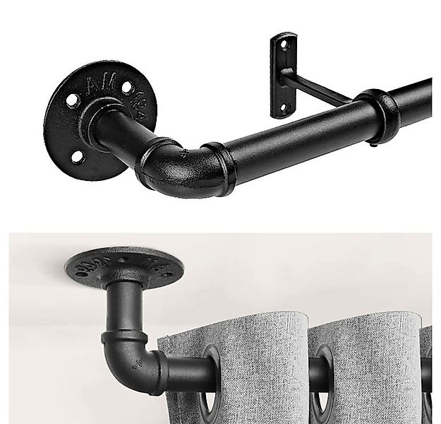 NUODWELL Gardinenstange Gardinenstange Schwarz, 3 Größen Industrial Vorhang günstig online kaufen