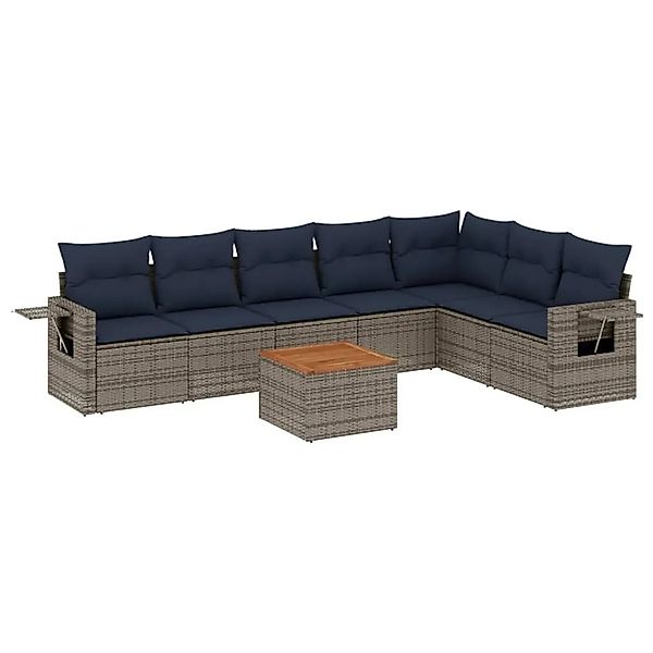 vidaXL 8-Tlg Gartensofa-Set mit Kissen Grau Polyrattan 3224598 günstig online kaufen