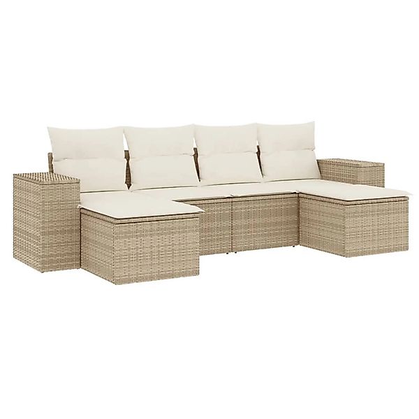 vidaXL 6-Tlg Garten-Sofagarnitur mit Kissen Beige Poly Rattan 3255255 günstig online kaufen
