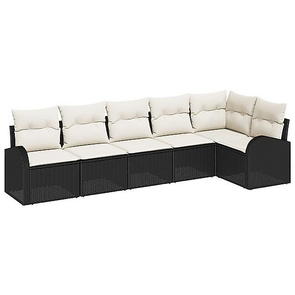 vidaXL Loungesofa 6-teiliges Garten Sofa Set mit Kissen Schwarz Poly Rattan günstig online kaufen