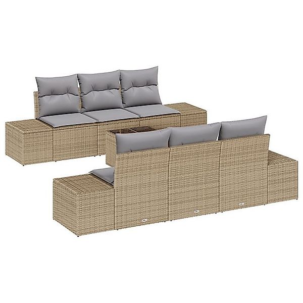 vidaXL Loungesofa Garten Sofa Set 7 Teile Beige und Hellgrau Rattan, Polyes günstig online kaufen