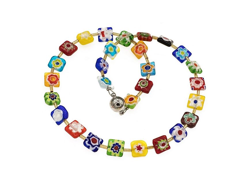 Perlenkette Kette mit Millefiori Glas bunt 1 cm Perlen quadratisch, mit Mil günstig online kaufen