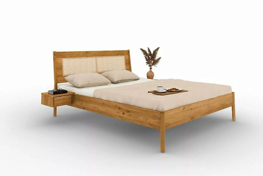 Natur24 Bett Bett Zola 2 Wildeiche massiv 180x190 Rattankopfteil und Holzbe günstig online kaufen