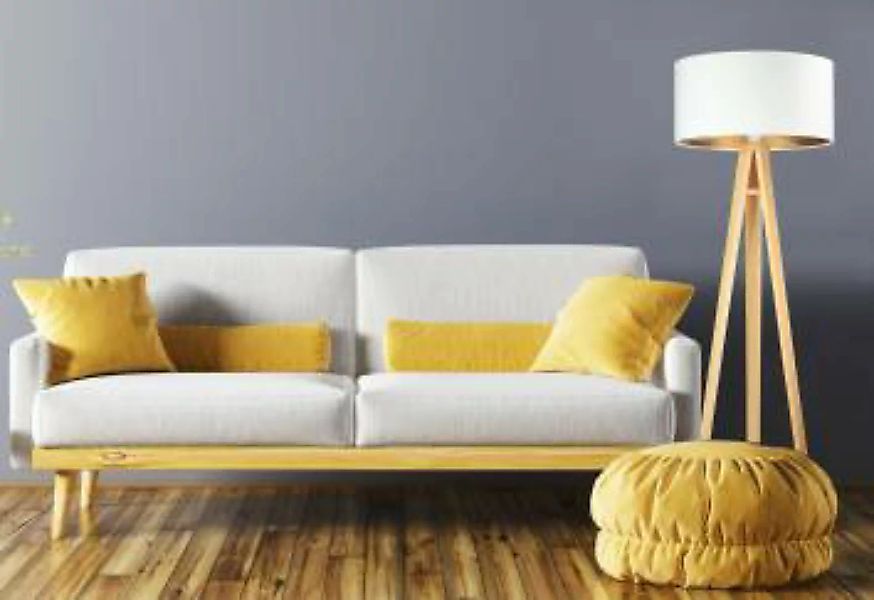Stehlampe Weiß Gold Retro Dreibein 145cm Wohnzimmer günstig online kaufen
