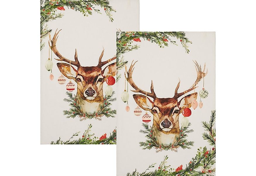 Kracht Geschirrtuch Geschirrtuch "Weihnachtshirsch" 2er-Pack, Baumwolle Mot günstig online kaufen