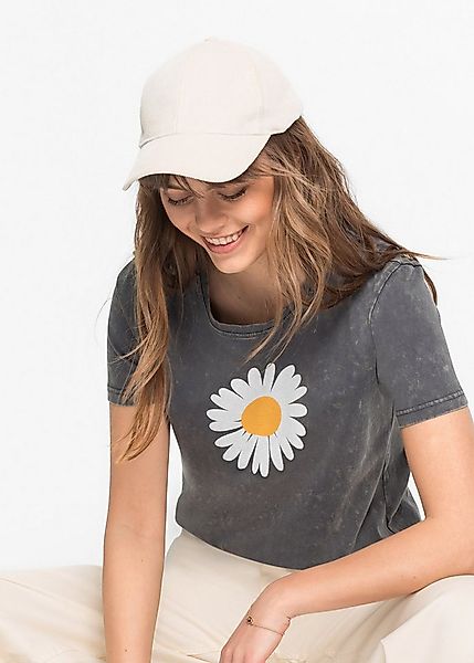 bonprix T-Shirt Slim Fit Passform, Kurzarm, Gänseblümchen-Print, Moonwash-E günstig online kaufen