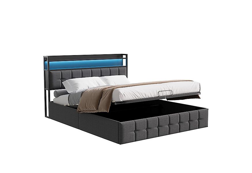 PXloue Polsterbett LED hydraulisches Doppelbett (inkl. Hydraulisch anhebbar günstig online kaufen