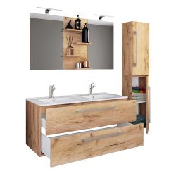 Badezimmerset mit Waschbecken in Wildeiche Honigfarben Wandmontage (dreitei günstig online kaufen