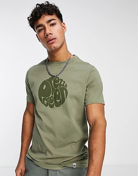 Pretty Green – Resurrection – T-Shirt in Khaki mit Logo-Grün günstig online kaufen