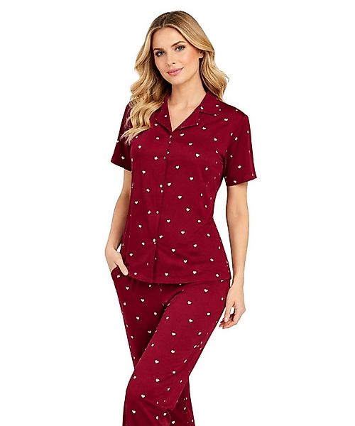 fashionshowcase Pyjama Hausanzug Schlafanzug Bordeauxrot mit Herz-Design (2 günstig online kaufen