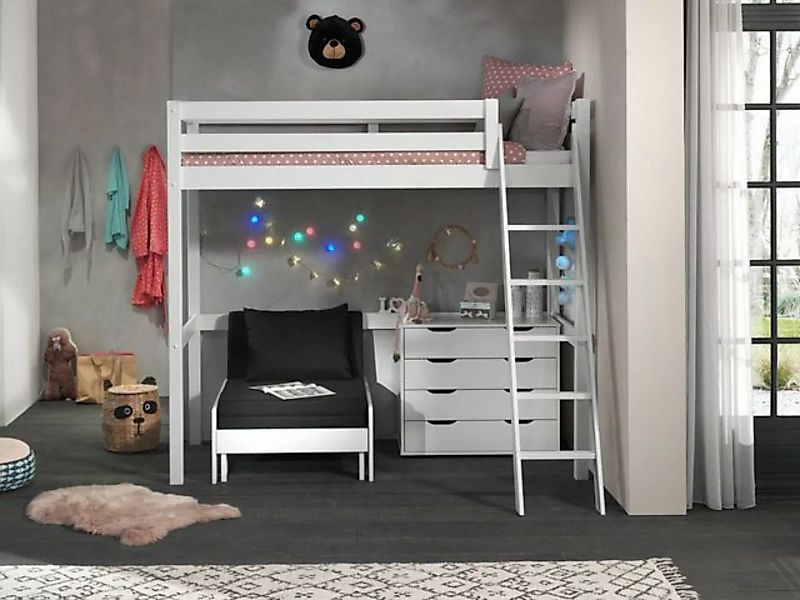 Natur24 Kinderbett Hochbett Sesselbett Schubladenkommode Pino 90 x 200 cm K günstig online kaufen